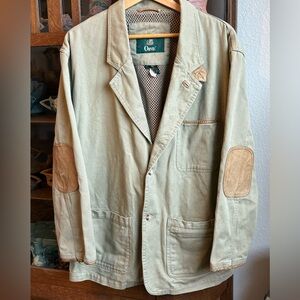 Orvis Vintage Zambezi Cotton Twill Chore Coat Leather Trim Size Large Mens